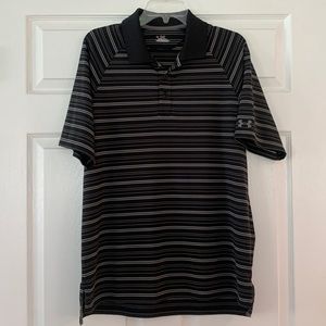 Under Armour Men's Polo - Grey/Black Stripes- Medium
